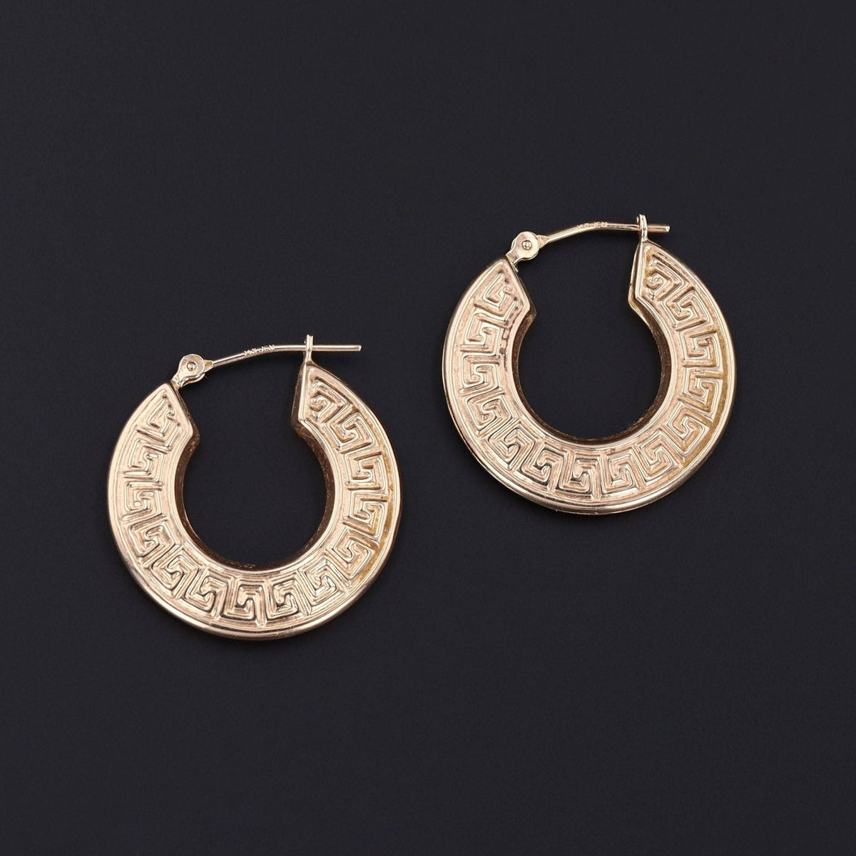 Greek Key Hoops | 14k Gold Earrings - Trademark Antiques
