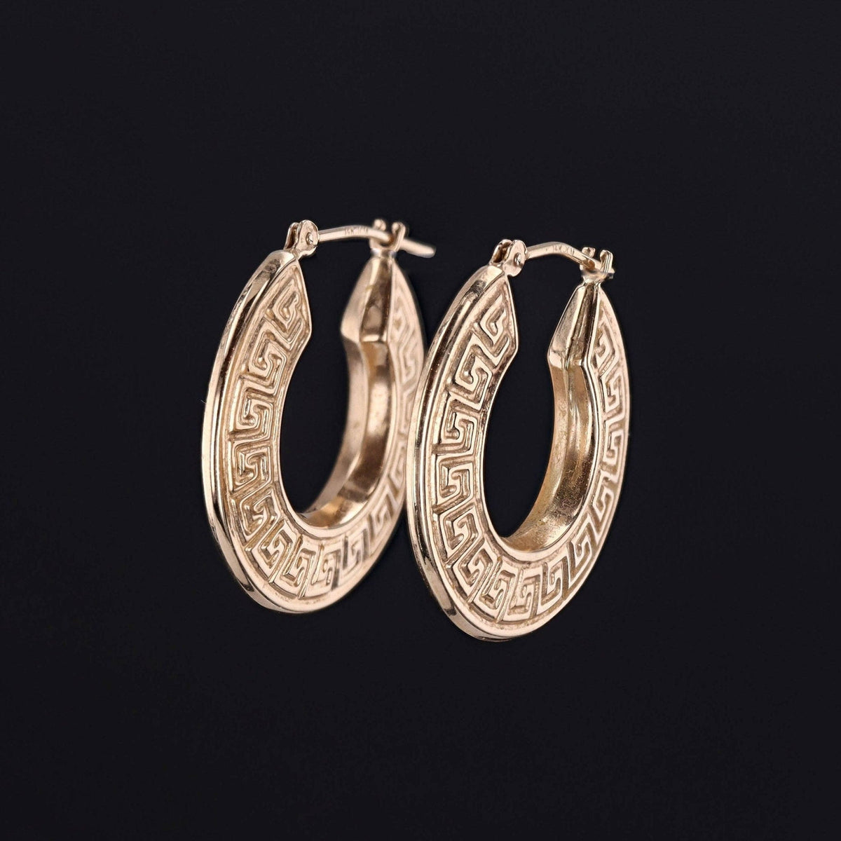 Greek Key Hoops | 14k Gold Earrings - Trademark Antiques
