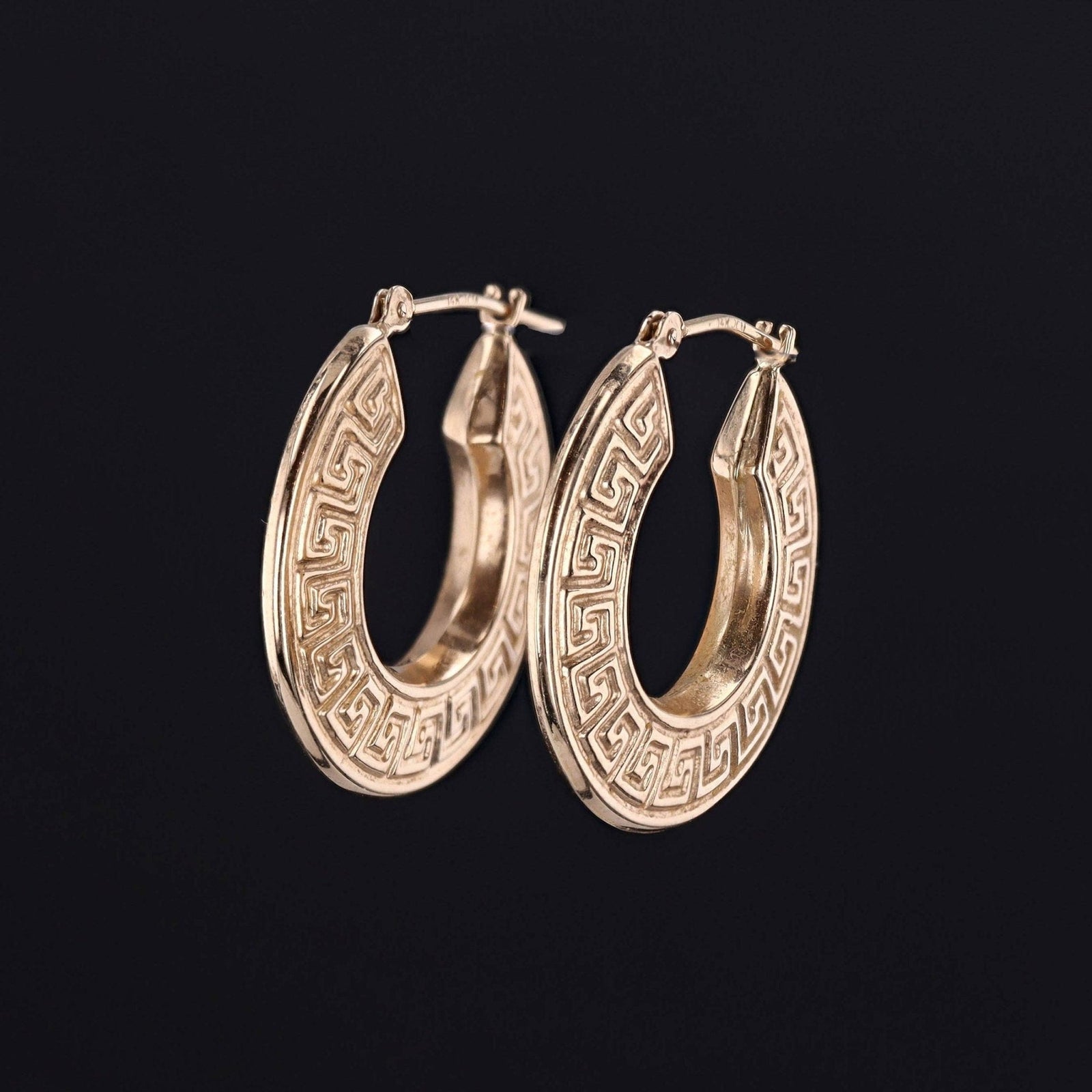 Greek Key Hoops | 14k Gold Earrings - Trademark Antiques
