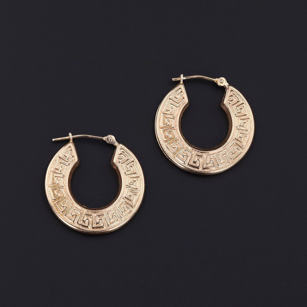Greek Key Hoops | 14k Gold Earrings - Trademark Antiques