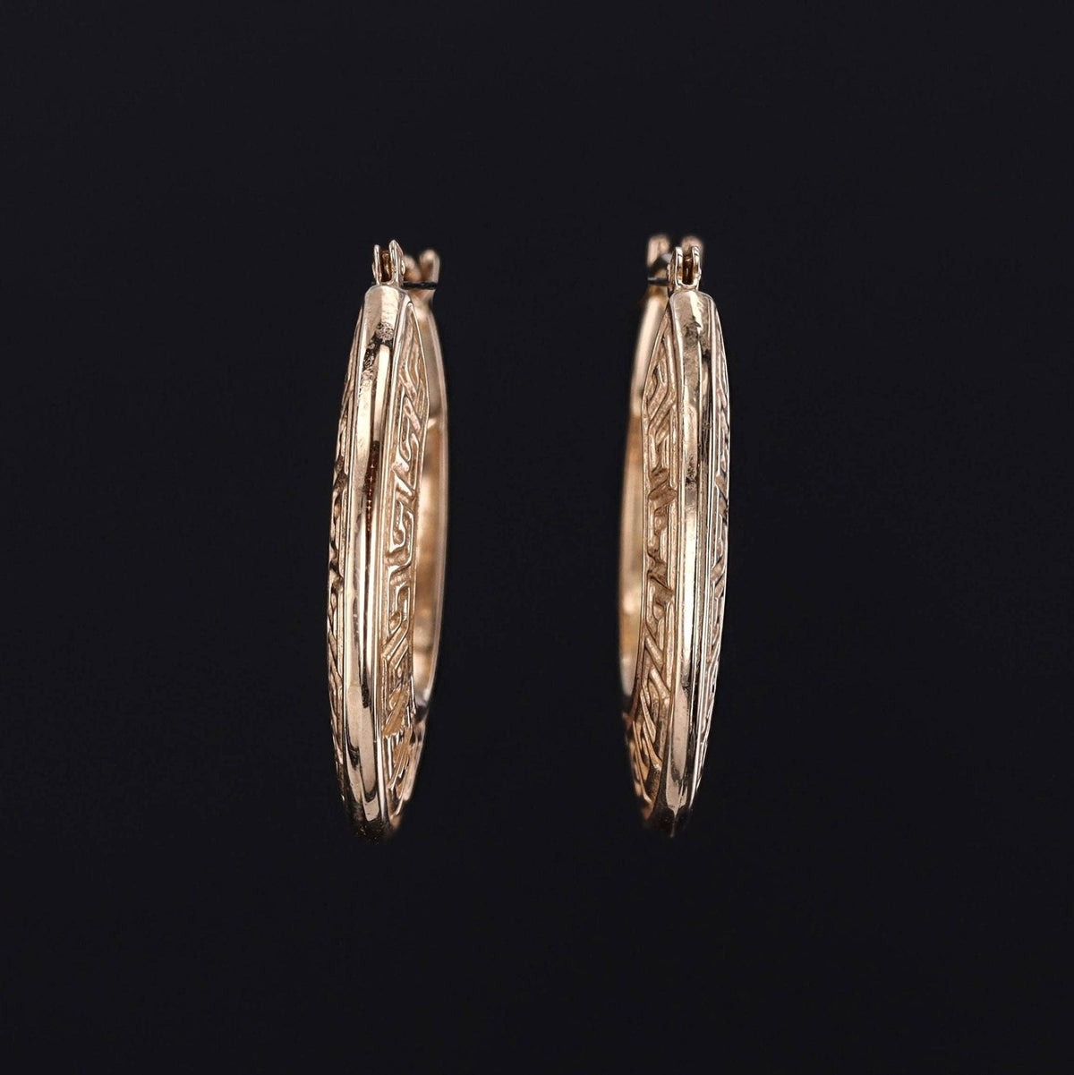 Greek Key Hoops | 14k Gold Earrings - Trademark Antiques