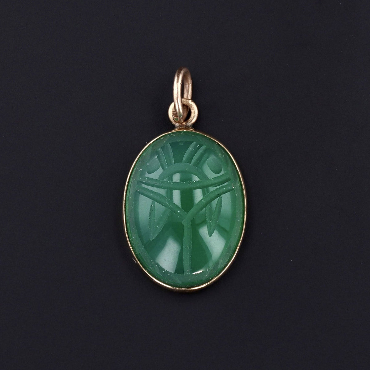 Green Agate Scarab Charm | Scarab Charm - Trademark Antiques