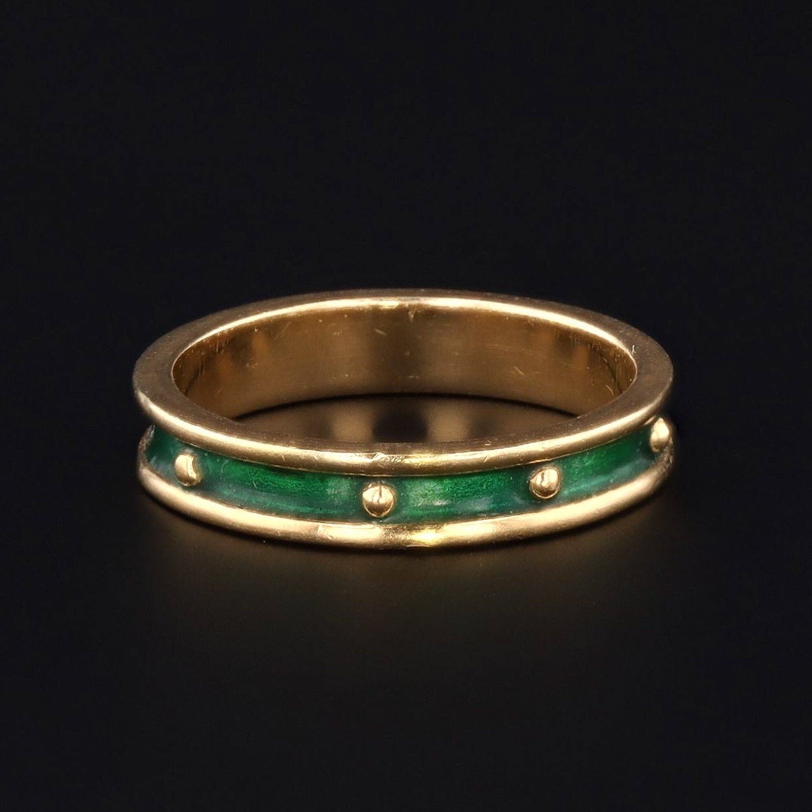 Green Enamel Band | 18k Gold & Enamel Band - Trademark Antiques