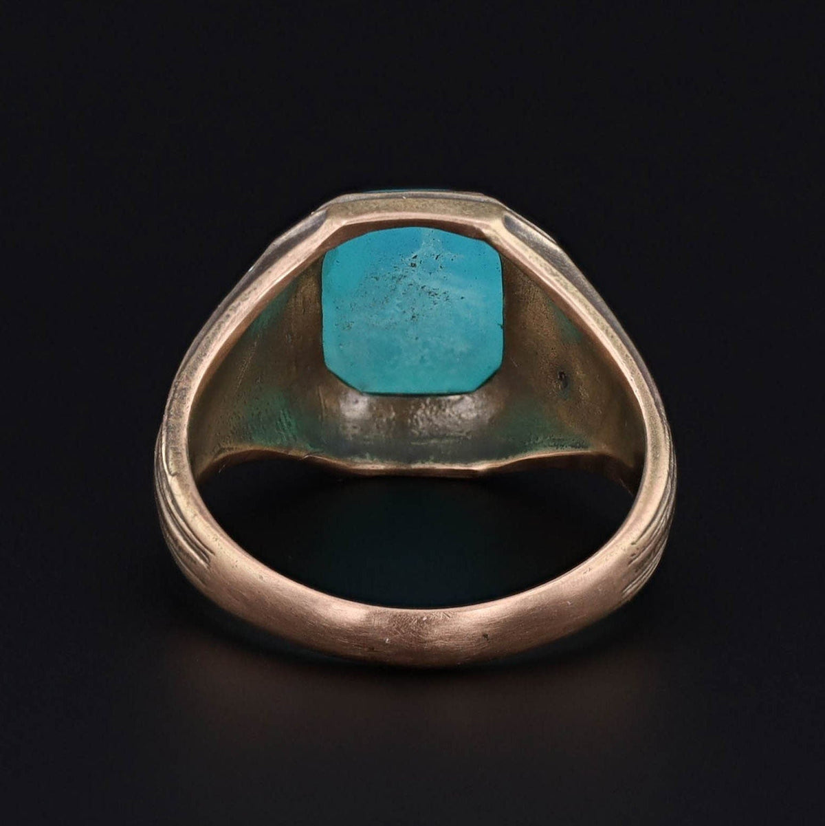 Green Man Gem Silica Ring of 14k Gold Antique Reproduction - Trademark Antiques
