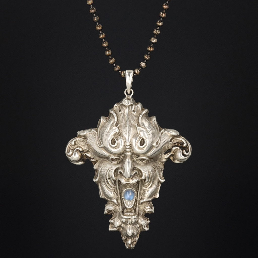 Green Man Necklace | Antique Silver Necklace - Trademark Antiques