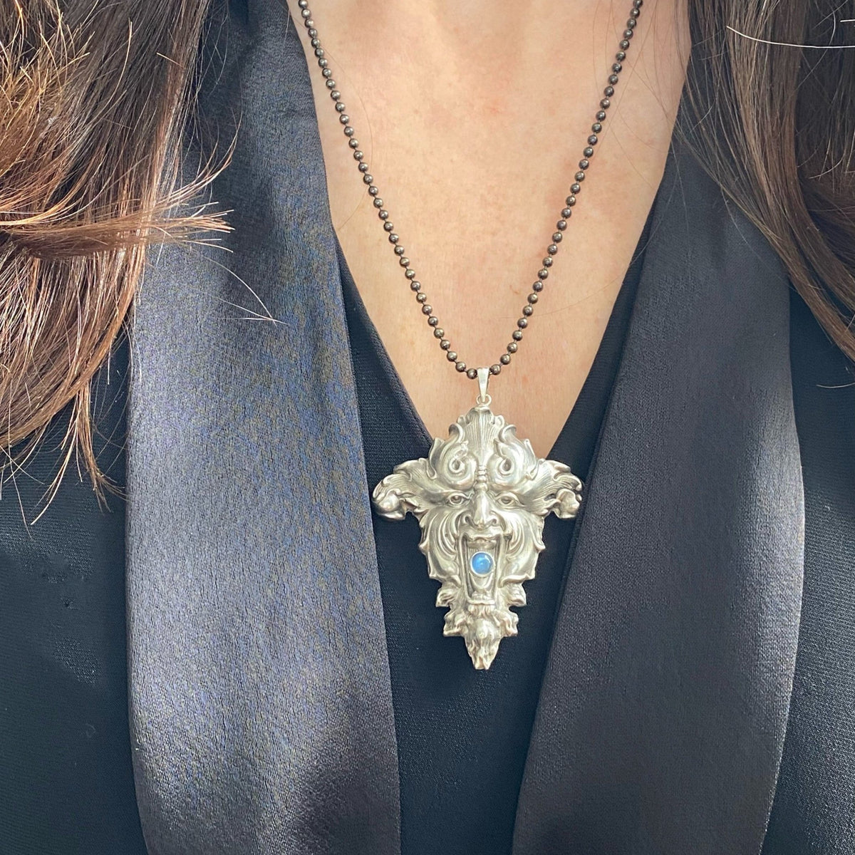 Green Man Necklace | Antique Silver Necklace - Trademark Antiques