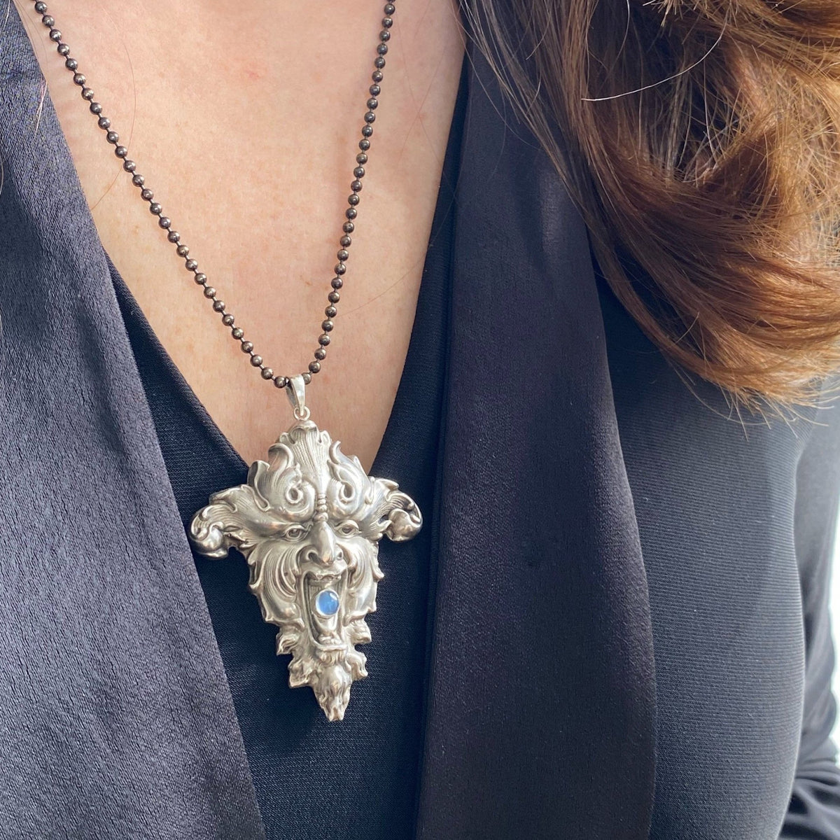 Green Man Necklace | Antique Silver Necklace - Trademark Antiques