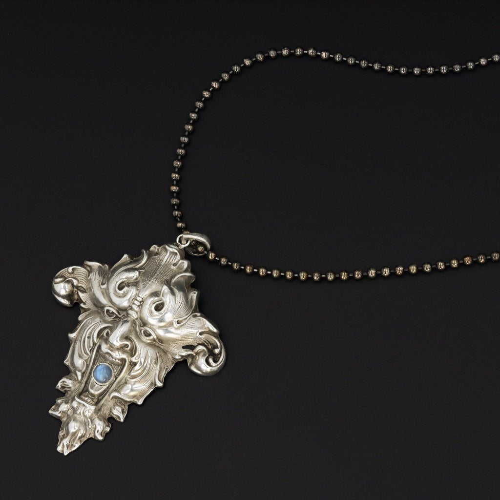 Green Man Necklace | Antique Silver Necklace - Trademark Antiques