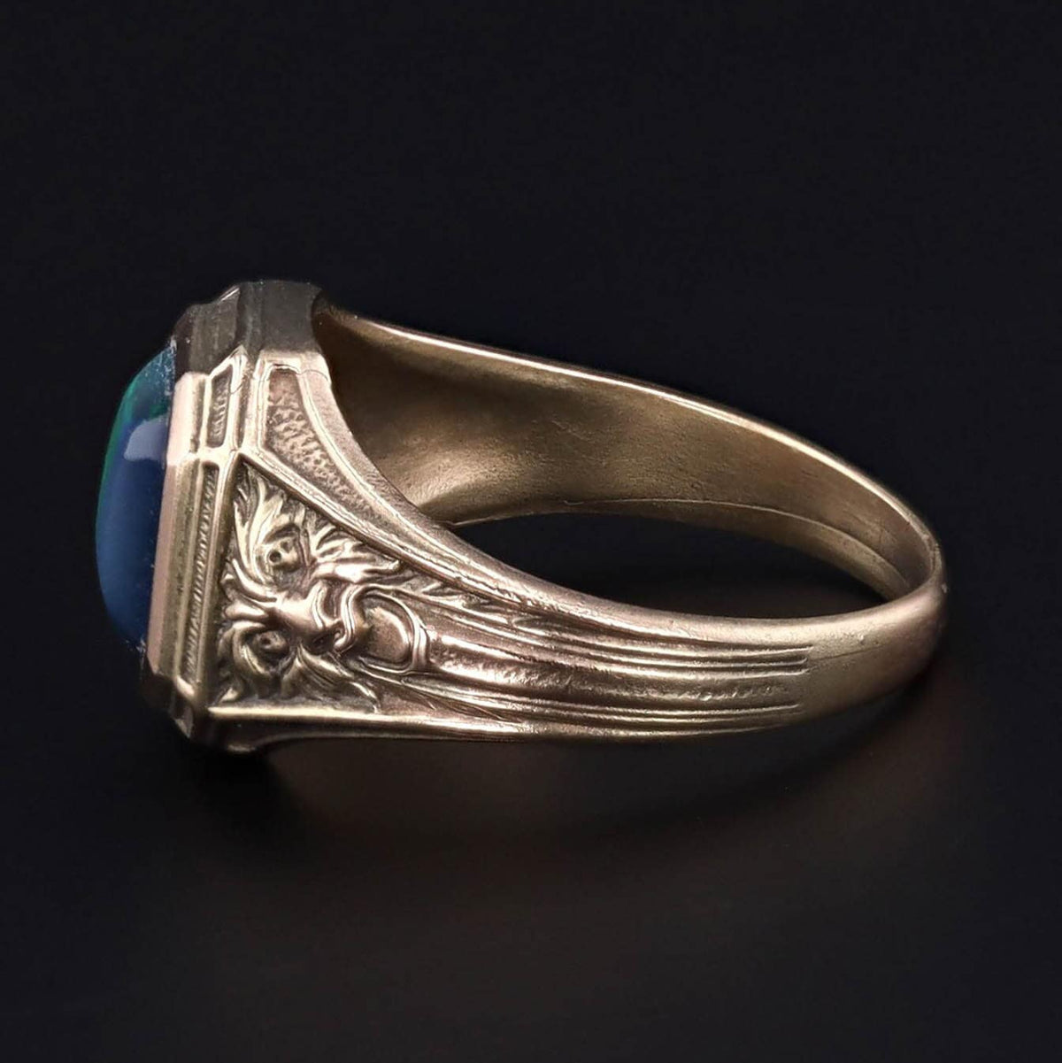 Green Man With Ethiopian Black Opal Ring | Green Man Ring - Trademark Antiques