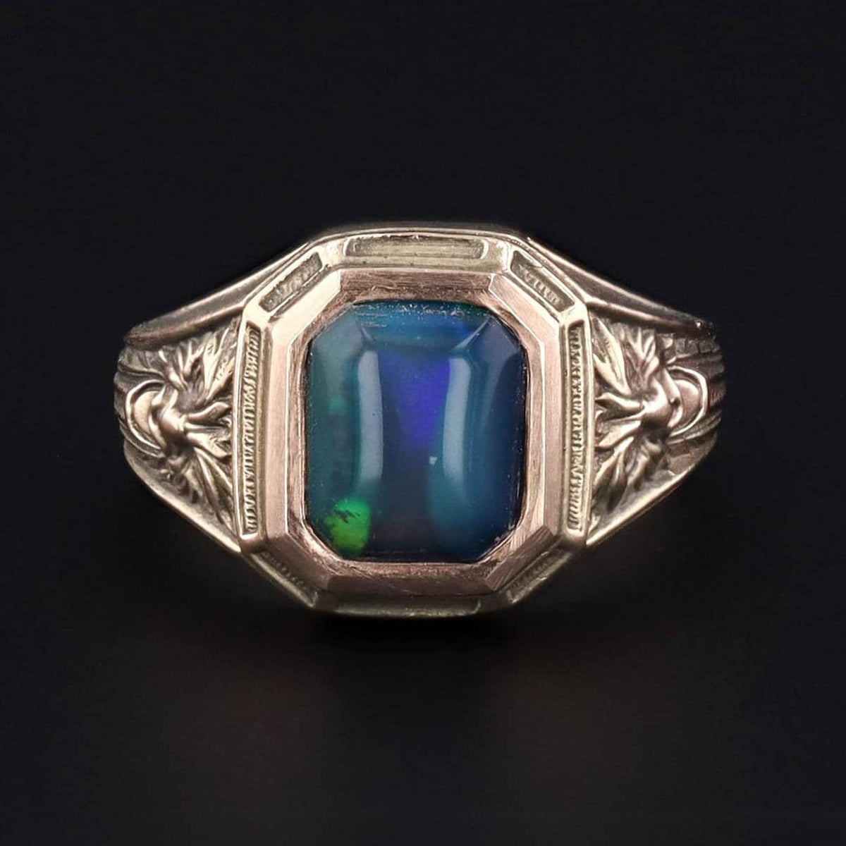 Green Man With Ethiopian Black Opal Ring | Green Man Ring - Trademark Antiques