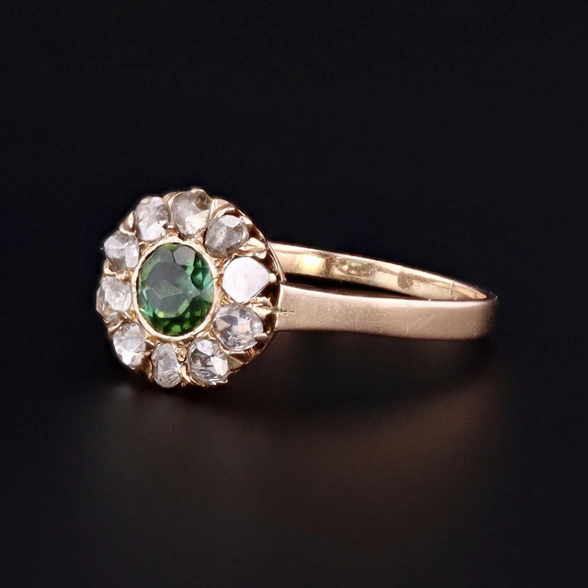 Green Tourmaline &amp; Diamond Ring | Antique Ring - Trademark Antiques