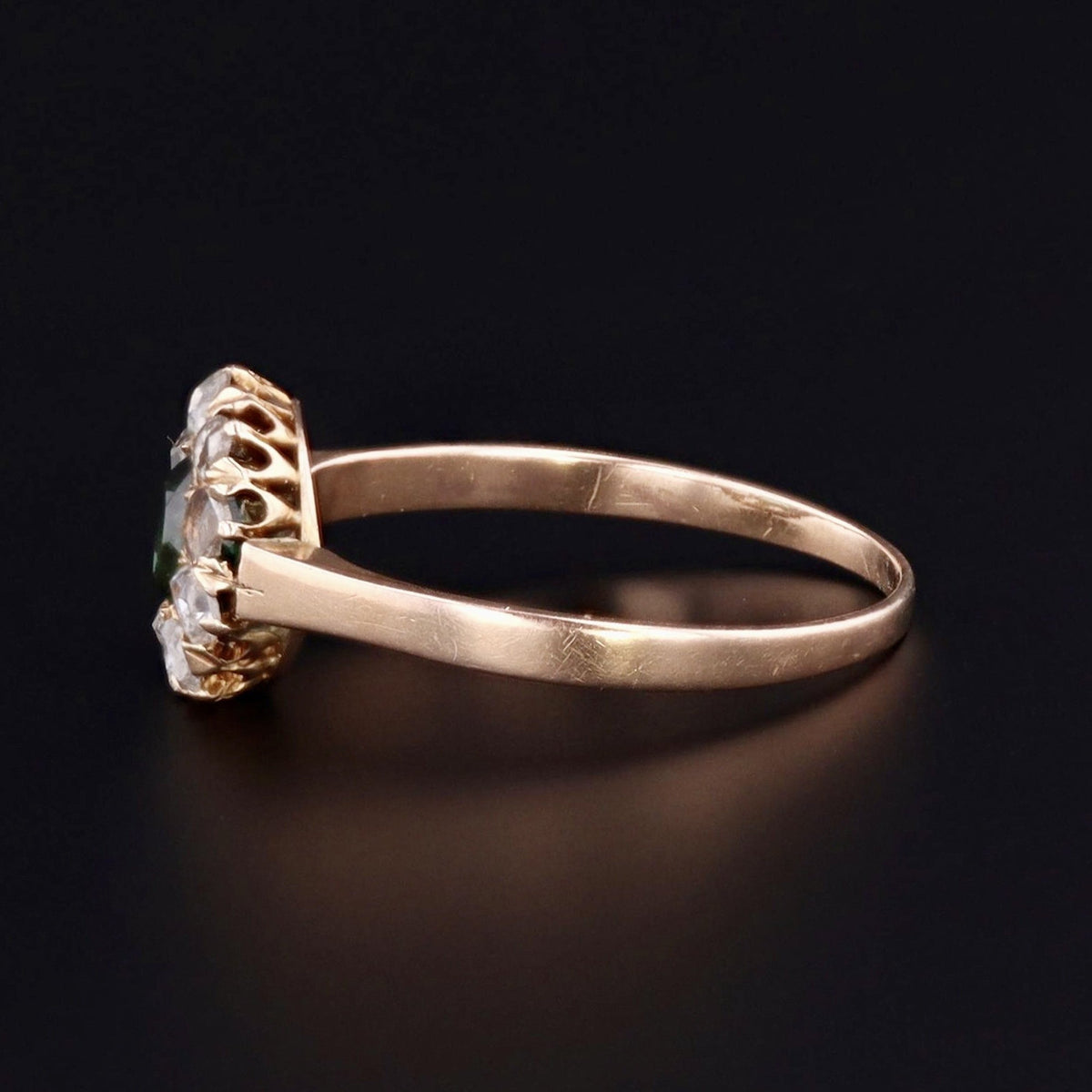 Green Tourmaline &amp; Diamond Ring | Antique Ring - Trademark Antiques