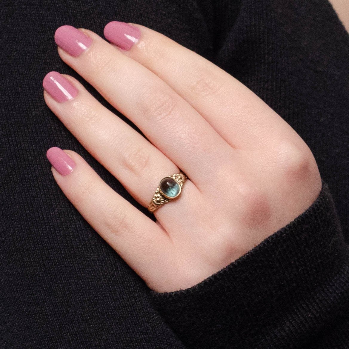 Green Tourmaline Flower Ring of 14k Gold - Trademark Antiques