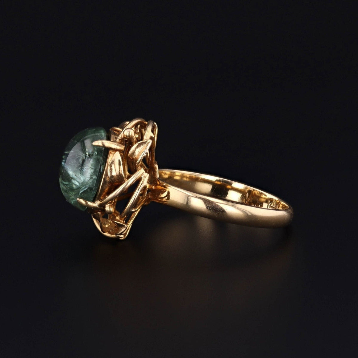 Green Tourmaline Ring | 14k Gold Tourmaline Cabochon Ring - Trademark Antiques