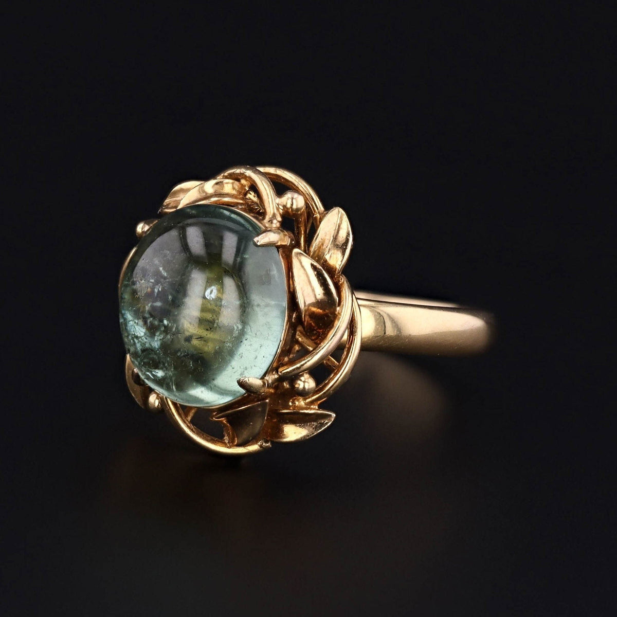 Green Tourmaline Ring | 14k Gold Tourmaline Cabochon Ring - Trademark Antiques