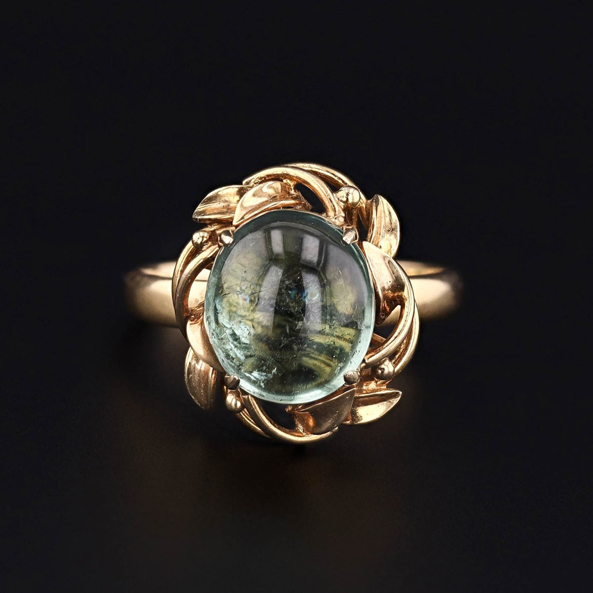 Green Tourmaline Ring | 14k Gold Tourmaline Cabochon Ring - Trademark Antiques