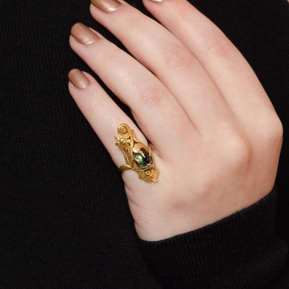 Green Tourmaline Ring | Art Nouveau Ring - Trademark Antiques