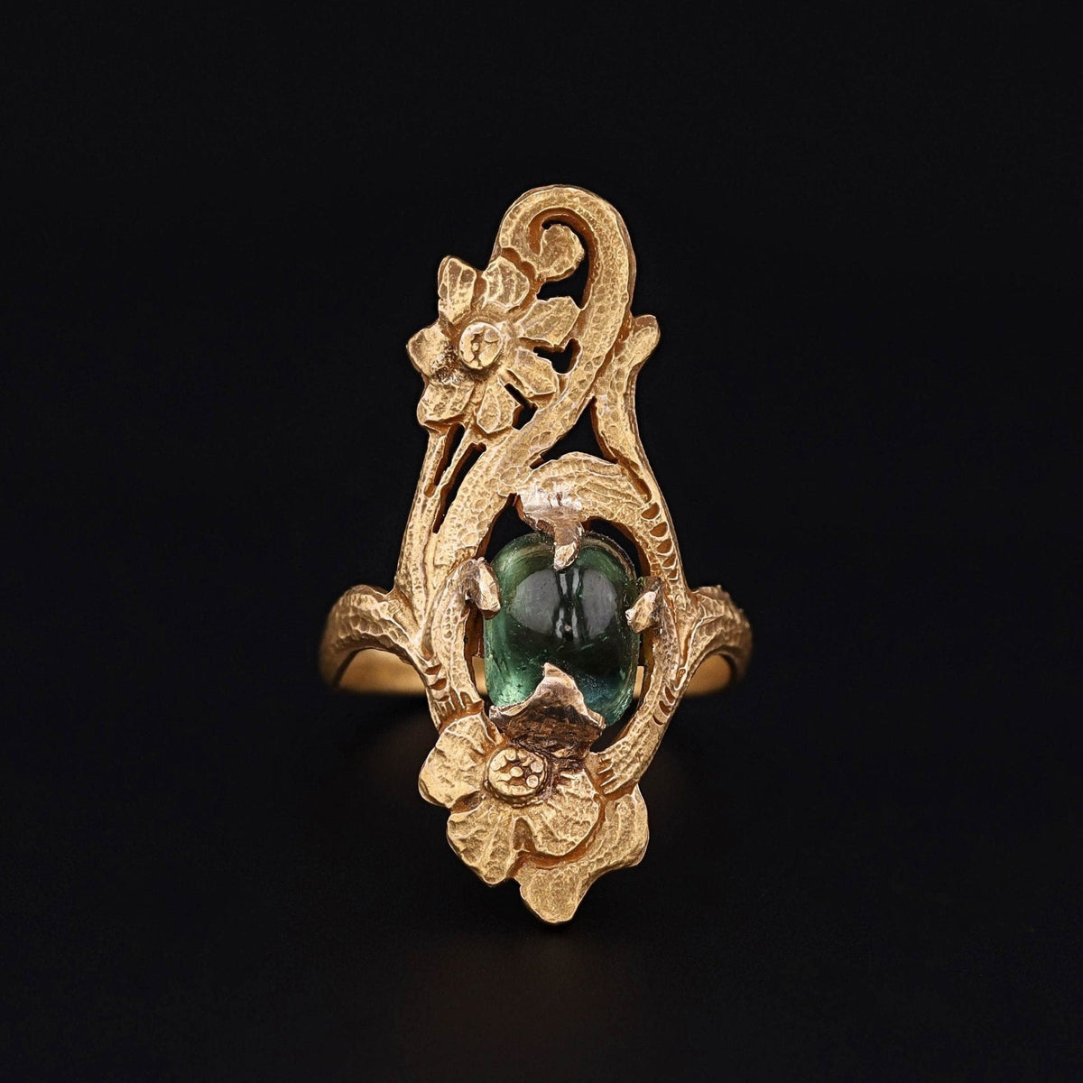 Green Tourmaline Ring | Art Nouveau Ring - Trademark Antiques