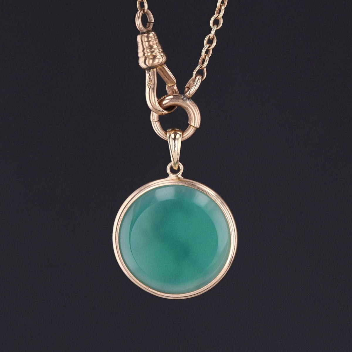 Green &amp; White Agate Pendant | 14k Gold Lion Pendant on Optional 14k Chain - Trademark Antiques