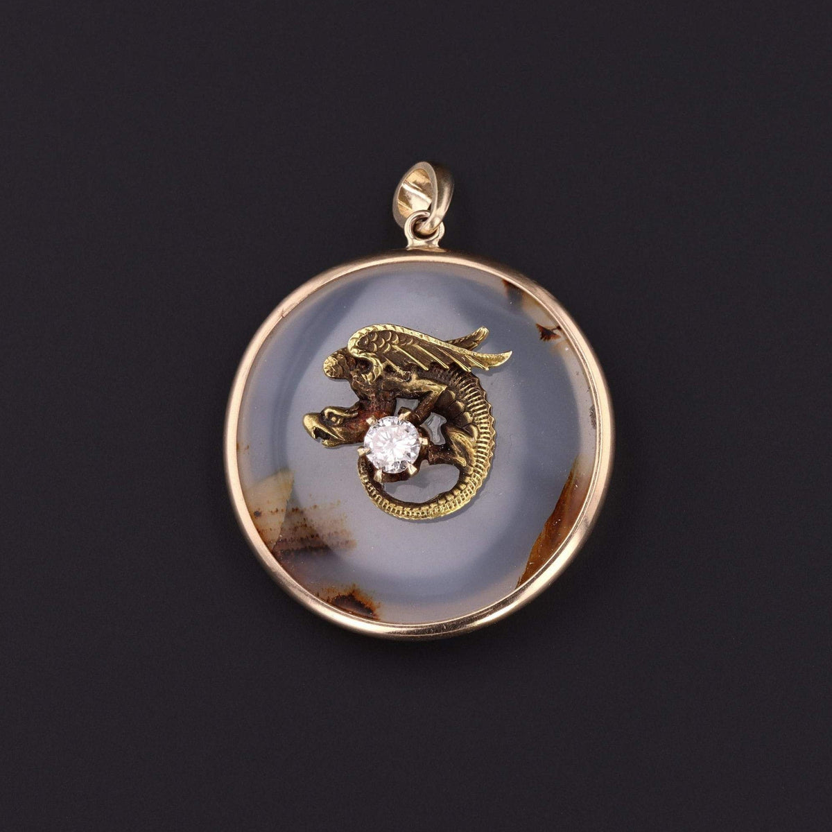 Griffin Pendant | Agate &amp; Diamond Griffin Pendant - Trademark Antiques