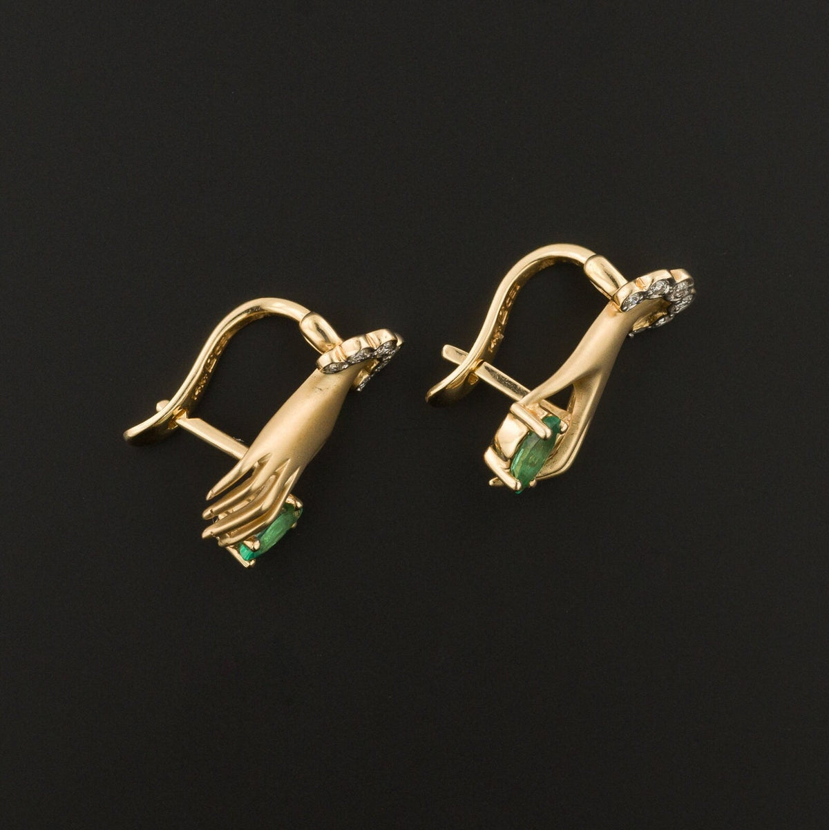 Hand Earrings | Vintage Emerald &amp; Diamond Hand Earrings - Trademark Antiques