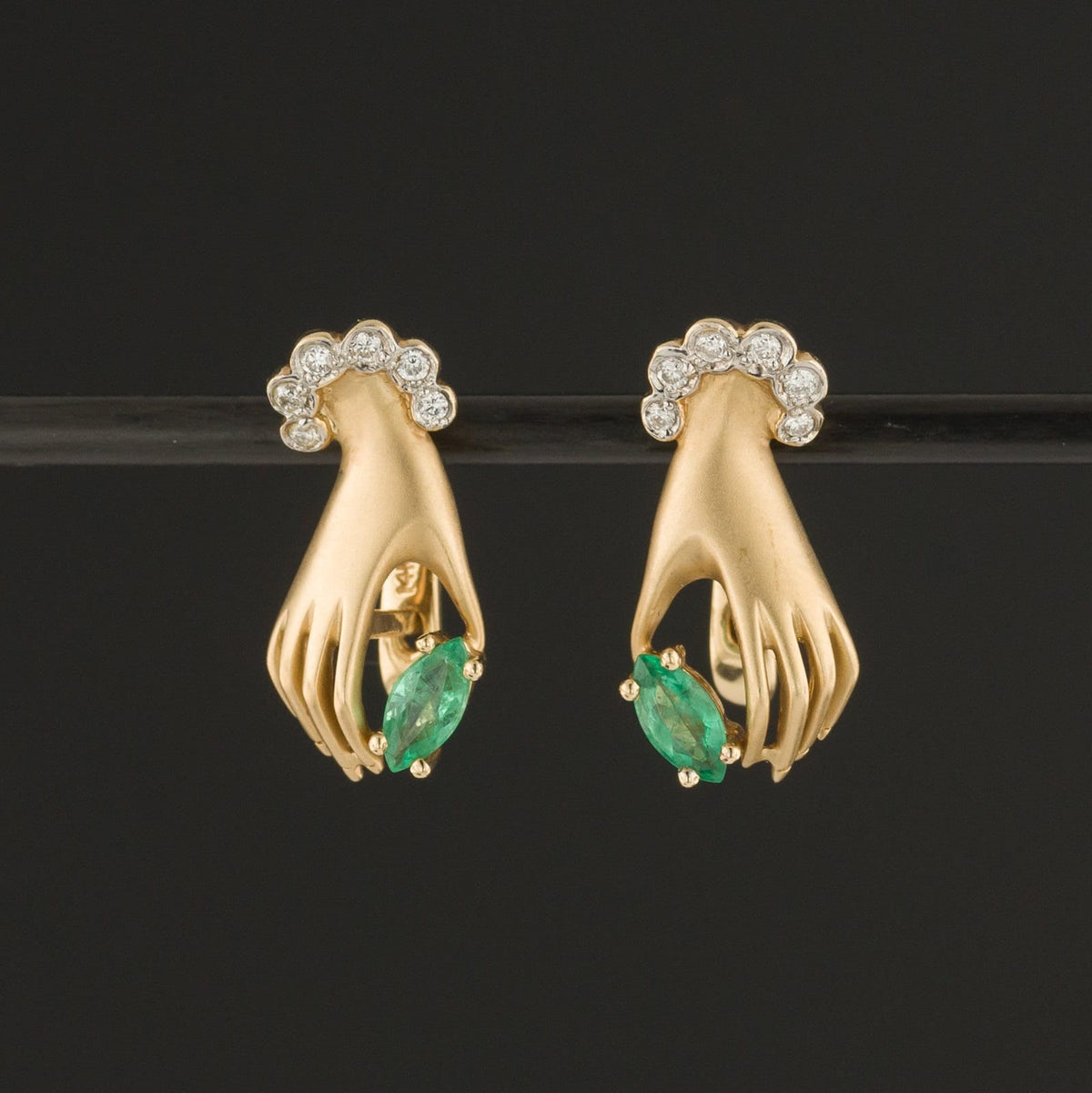 Hand Earrings | Vintage Emerald &amp; Diamond Hand Earrings - Trademark Antiques