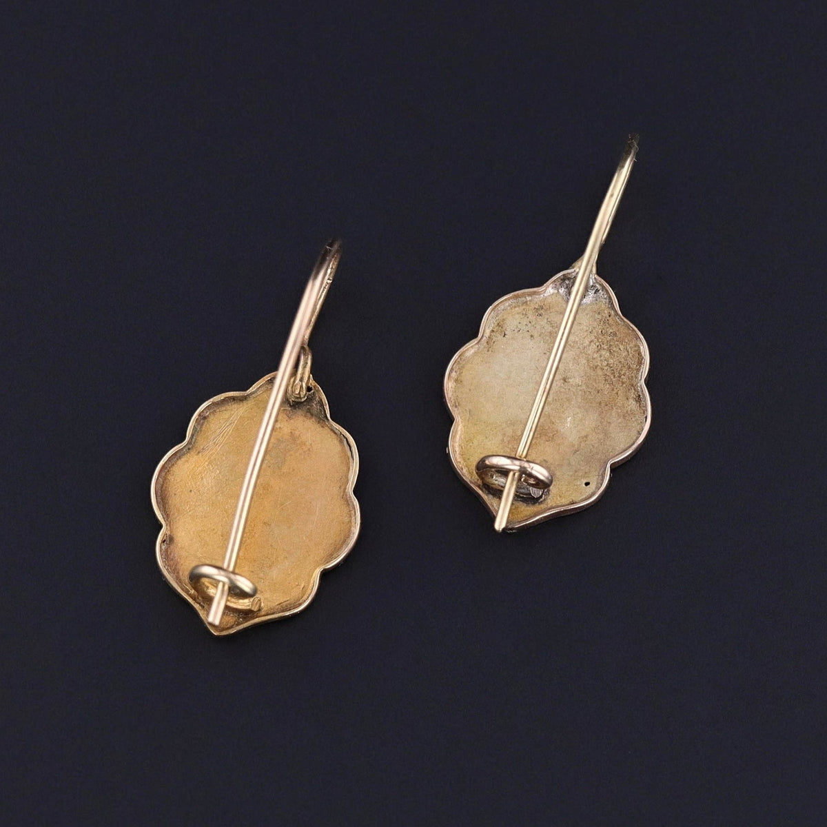 Hand Etched Victorian Earrings of 14k Gold - Trademark Antiques