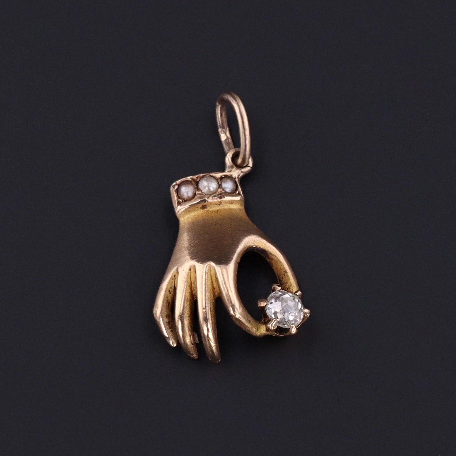 Hand Holding Diamond Charm | 14k Gold Charm - Trademark Antiques