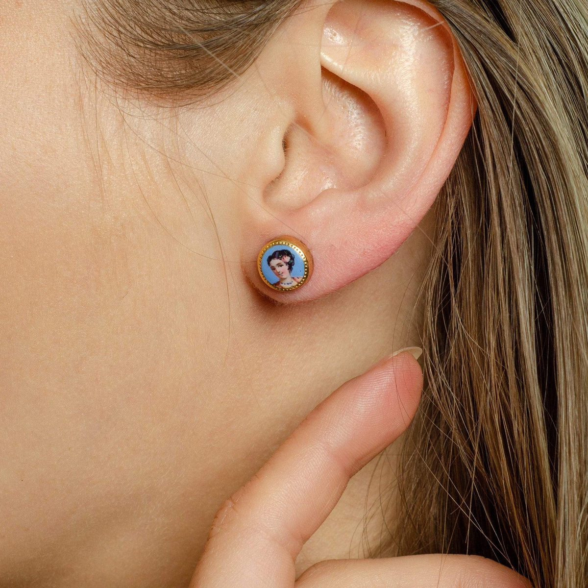 Hand Painted Lady Earrings | 14k Gold Earrings - Trademark Antiques