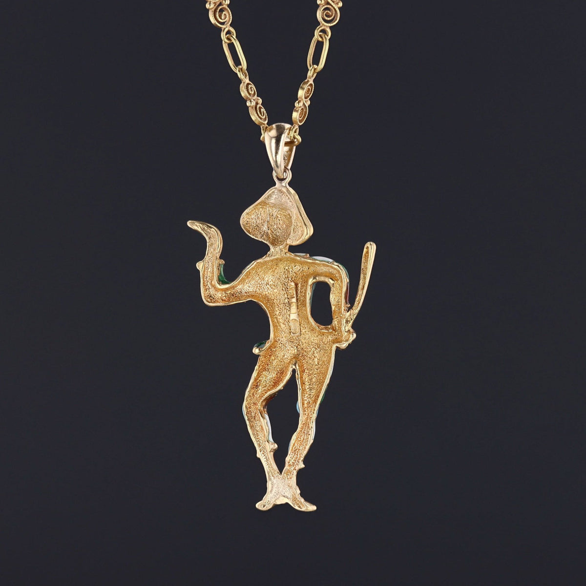 Harlequin Pendant | Vintage 18k Gold &amp; Enamel Harlequin on Optional 18k Chain - Trademark Antiques