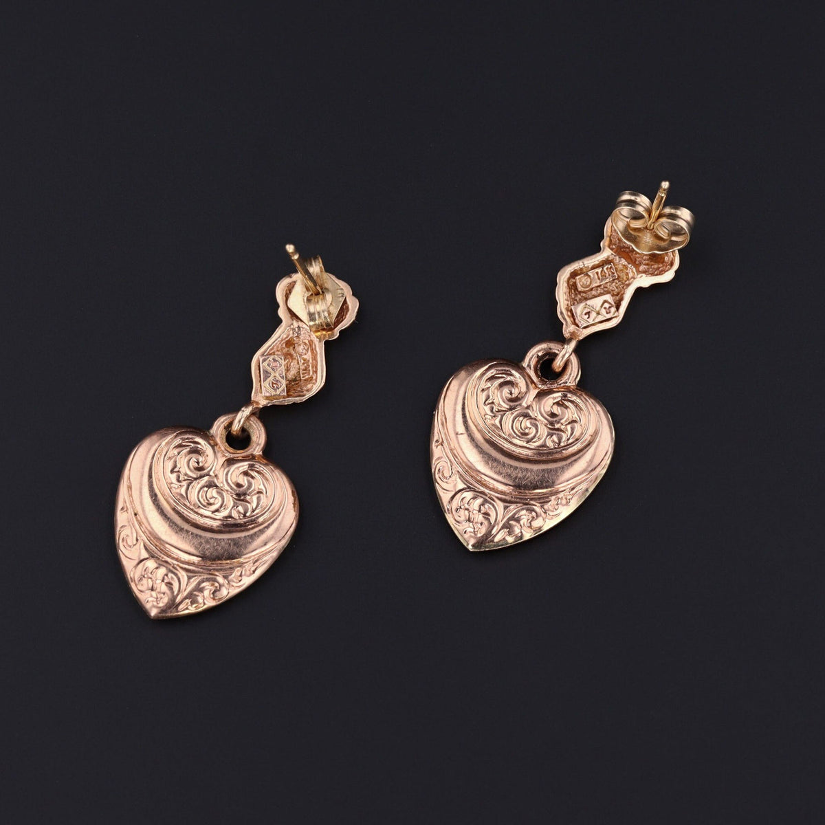Heart in Hand Earrings | Vintage 14k Gold Earrings - Trademark Antiques