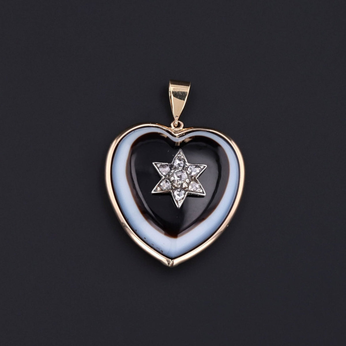 Heart Pendant | 14k Gold, Banded Agate &amp; Diamond Pendant - Trademark Antiques