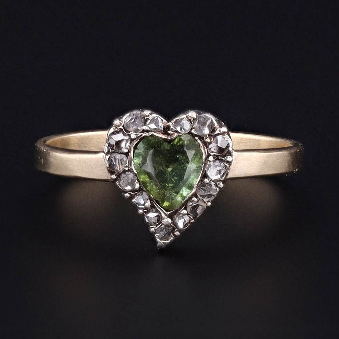 Heart Ring | Tourmaline &amp; Diamond Heart Ring - Trademark Antiques