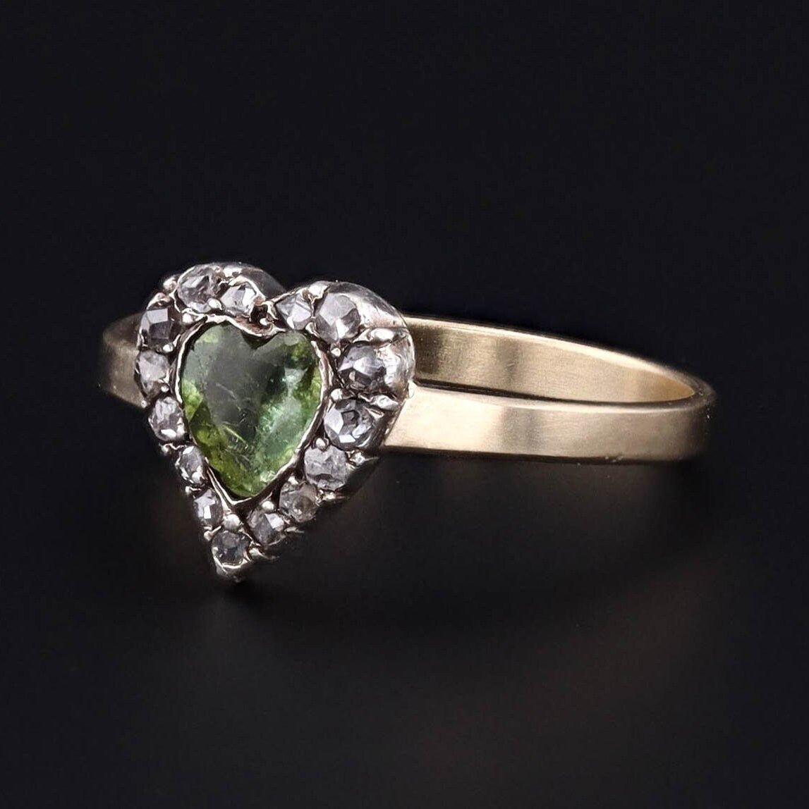 Heart Ring | Tourmaline &amp; Diamond Heart Ring - Trademark Antiques