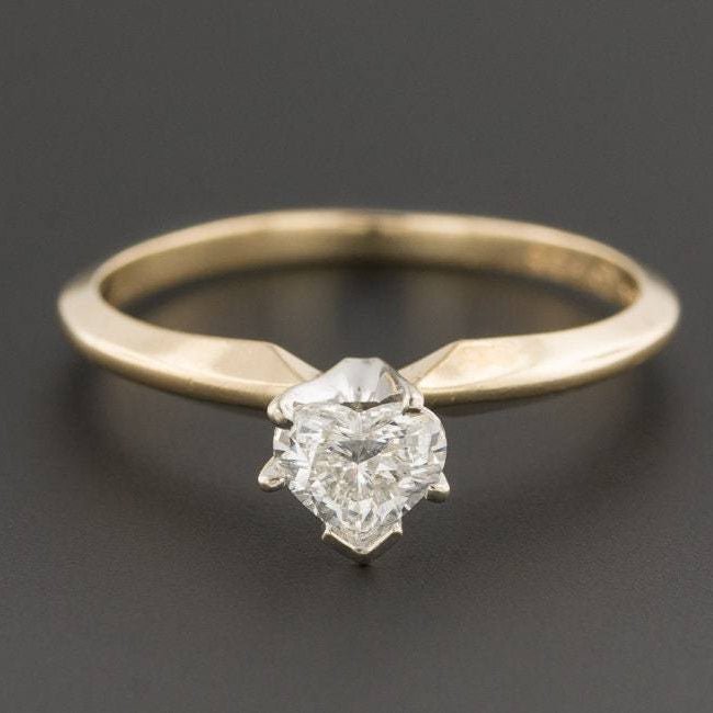 Heart Shaped Diamond Ring | Vintage 14k Gold & Diamond Ring - Trademark Antiques