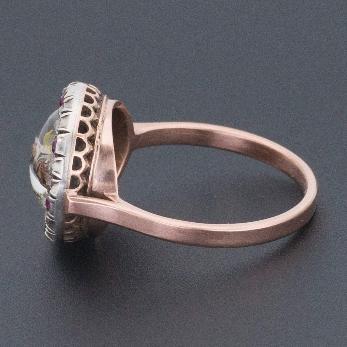 Horse Ring | Antique Reverse Painted Crystal With Rubies and Diamonds - Trademark Antiques