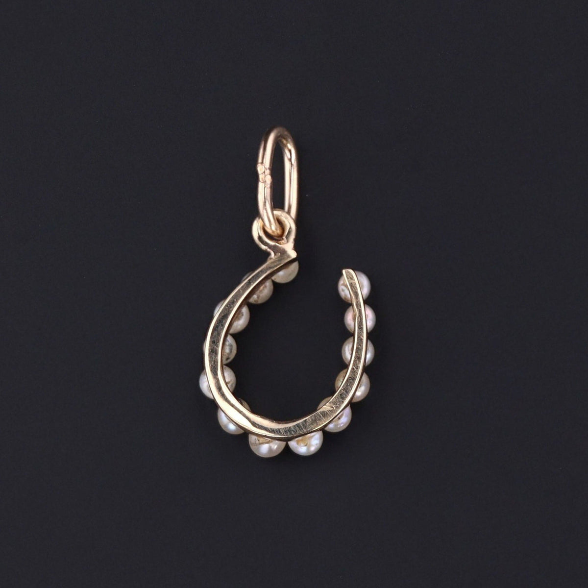 Horseshoe Charm | 14k Gold Pearl Horseshoe Charm - Trademark Antiques