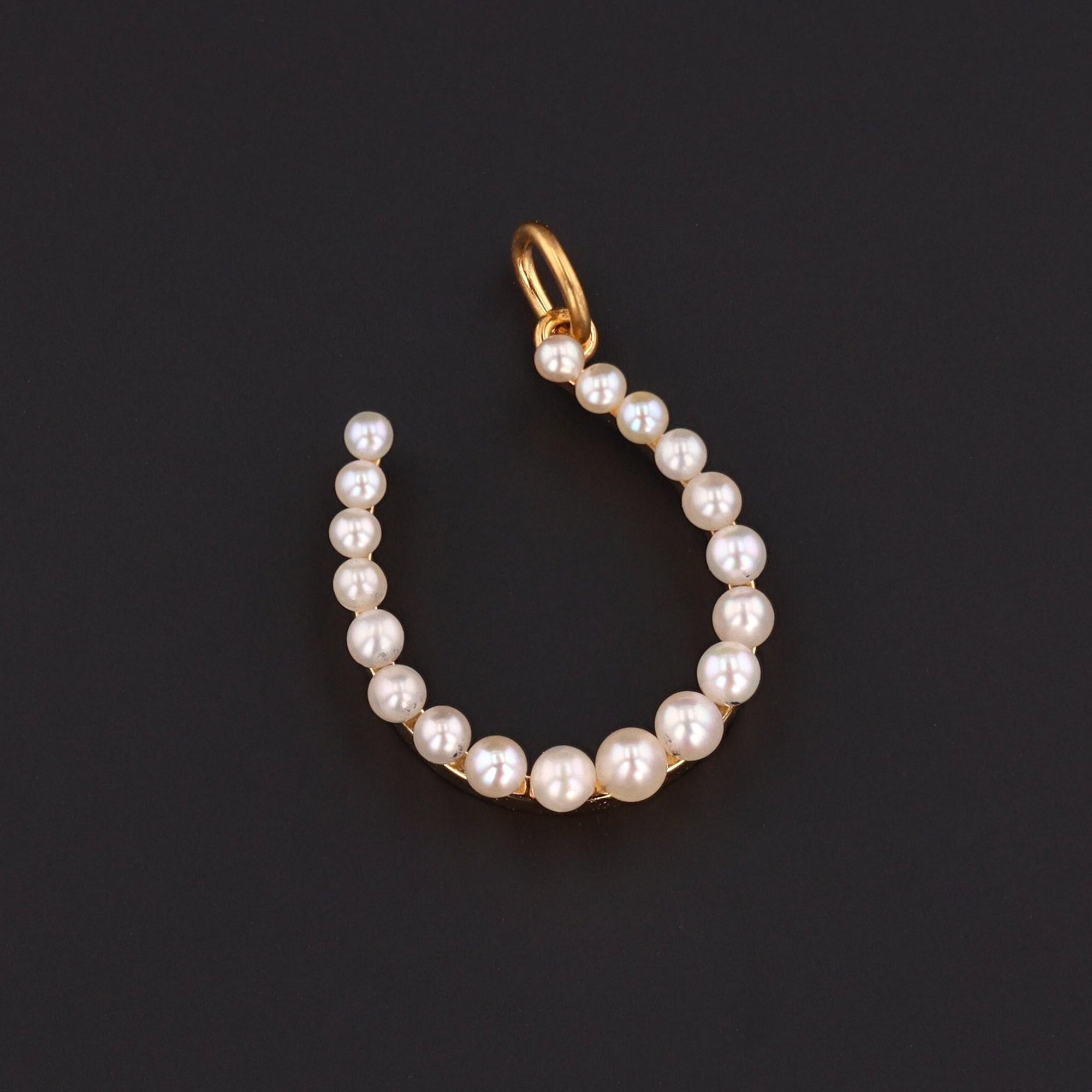 Horseshoe Charm | 14k Gold Pearl Horseshoe Charm - Trademark Antiques