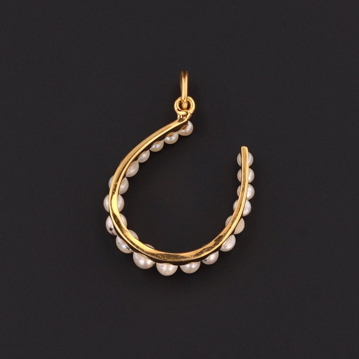 Horseshoe Charm | 14k Gold Pearl Horseshoe Charm - Trademark Antiques
