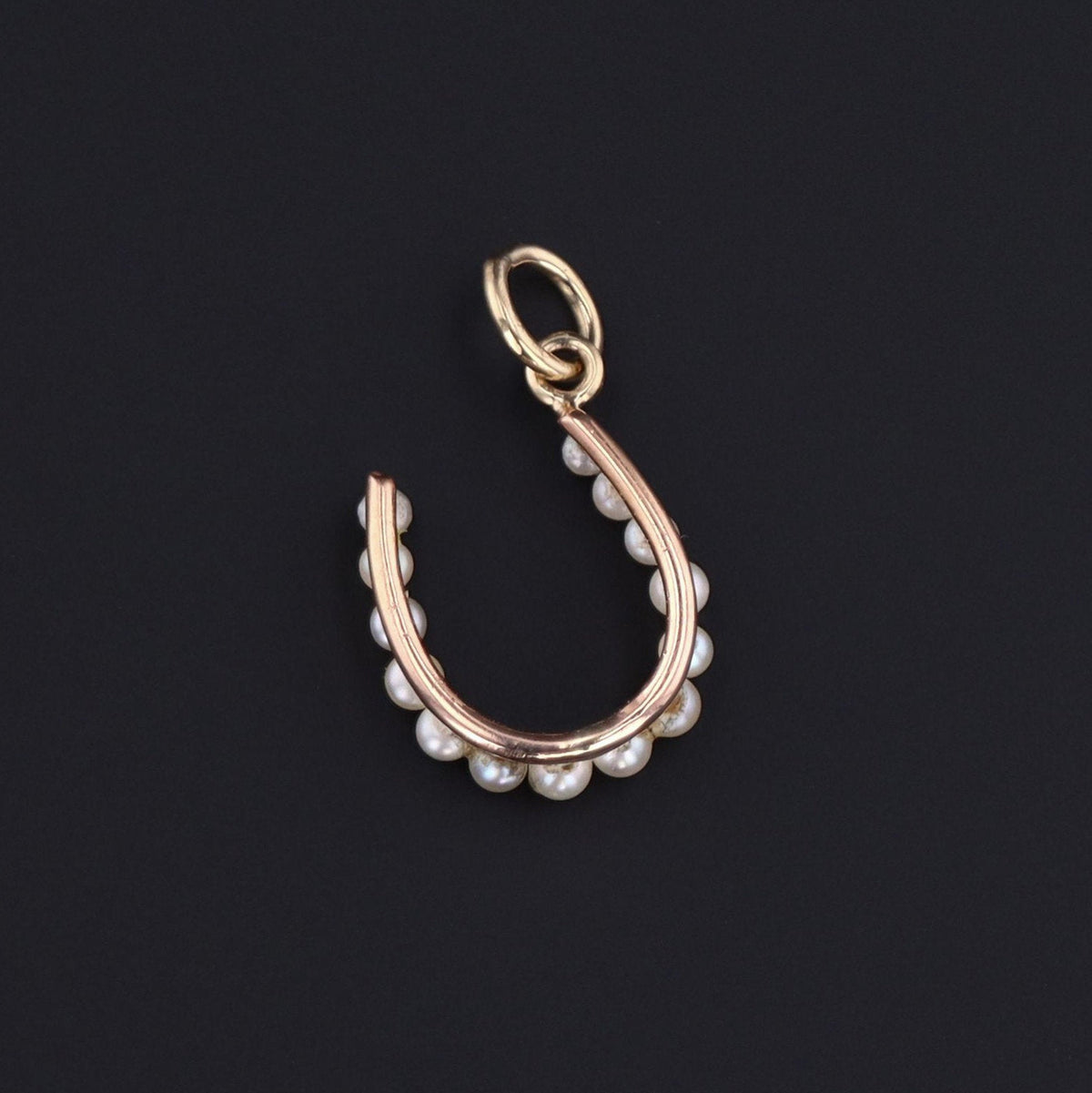 Horseshoe Charm | 14k Gold Pearl Horseshoe Charm - Trademark Antiques