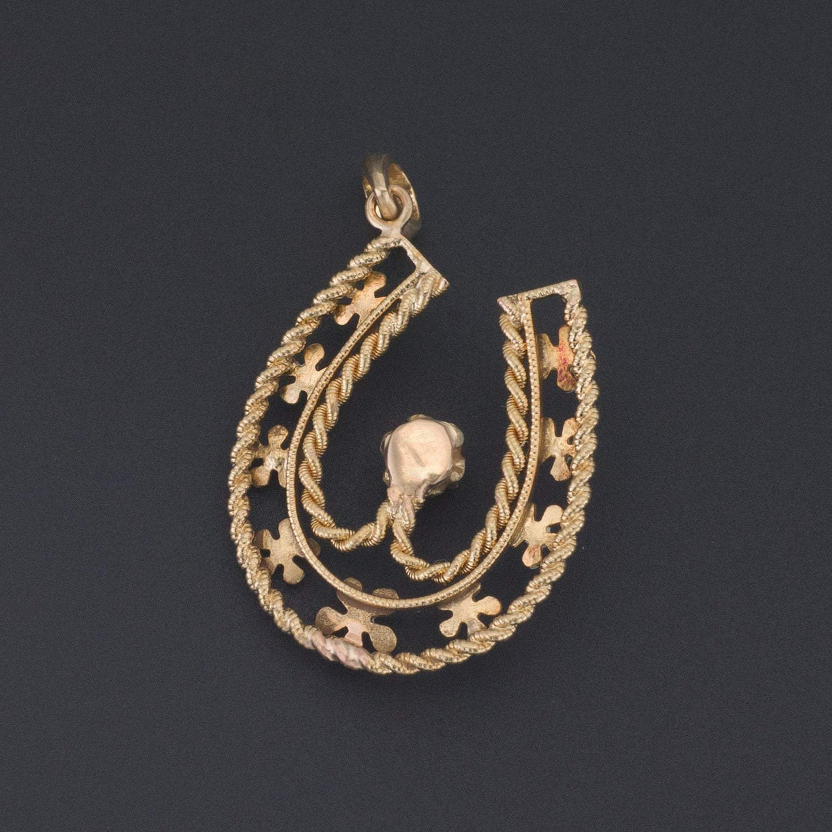 Horseshoe Pendant | 14k Gold Diamond &amp; Enamel Horseshoe - Trademark Antiques