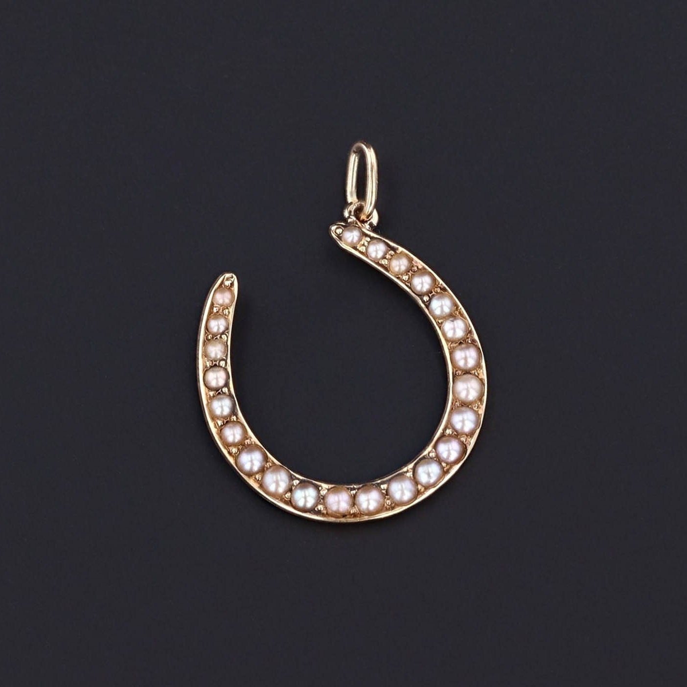 Horseshoe Pendant | 14k Gold & Pearl Horseshoe Pendant - Trademark Antiques