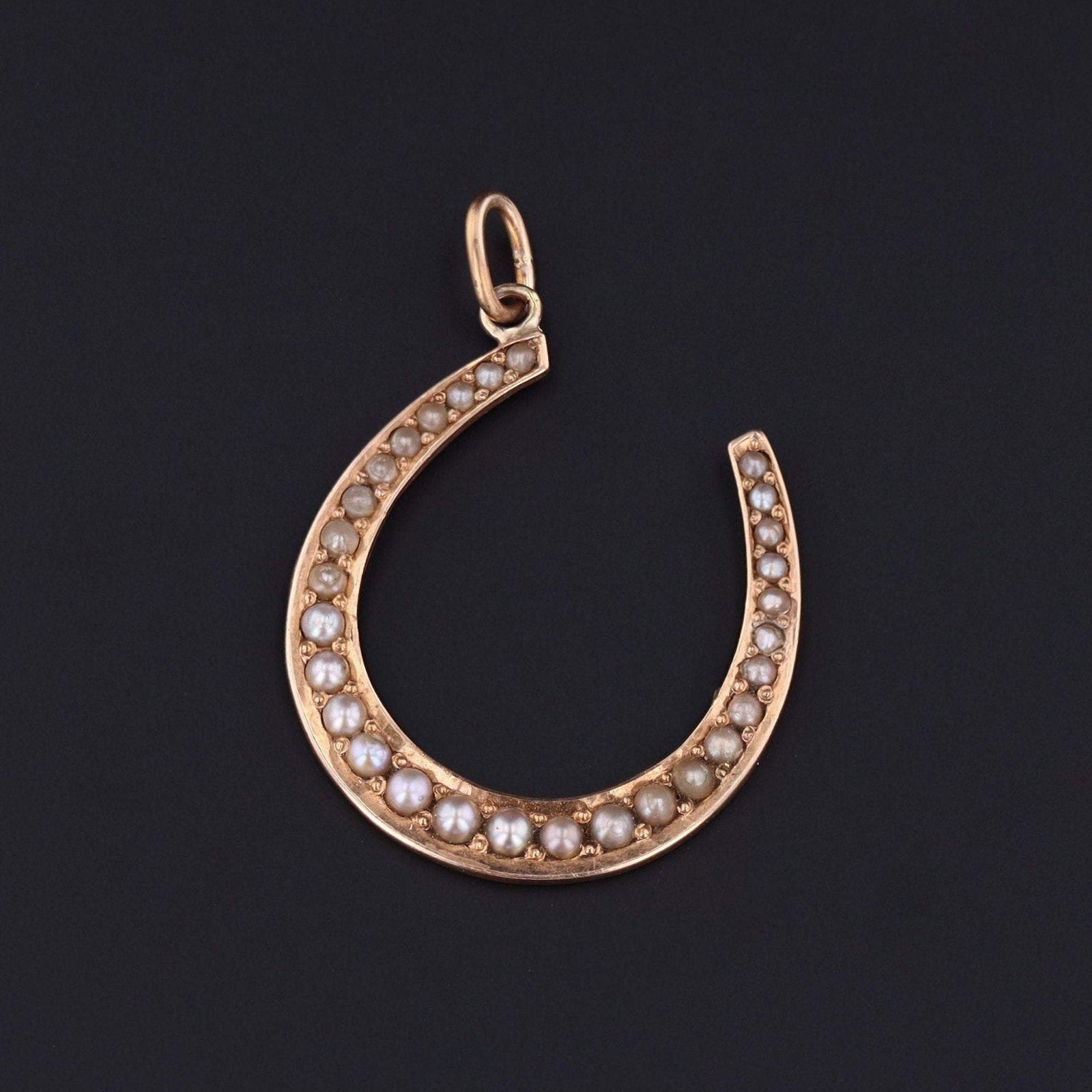 Horseshoe Pendant | 14k Gold & Pearl Horseshoe Pendant - Trademark Antiques