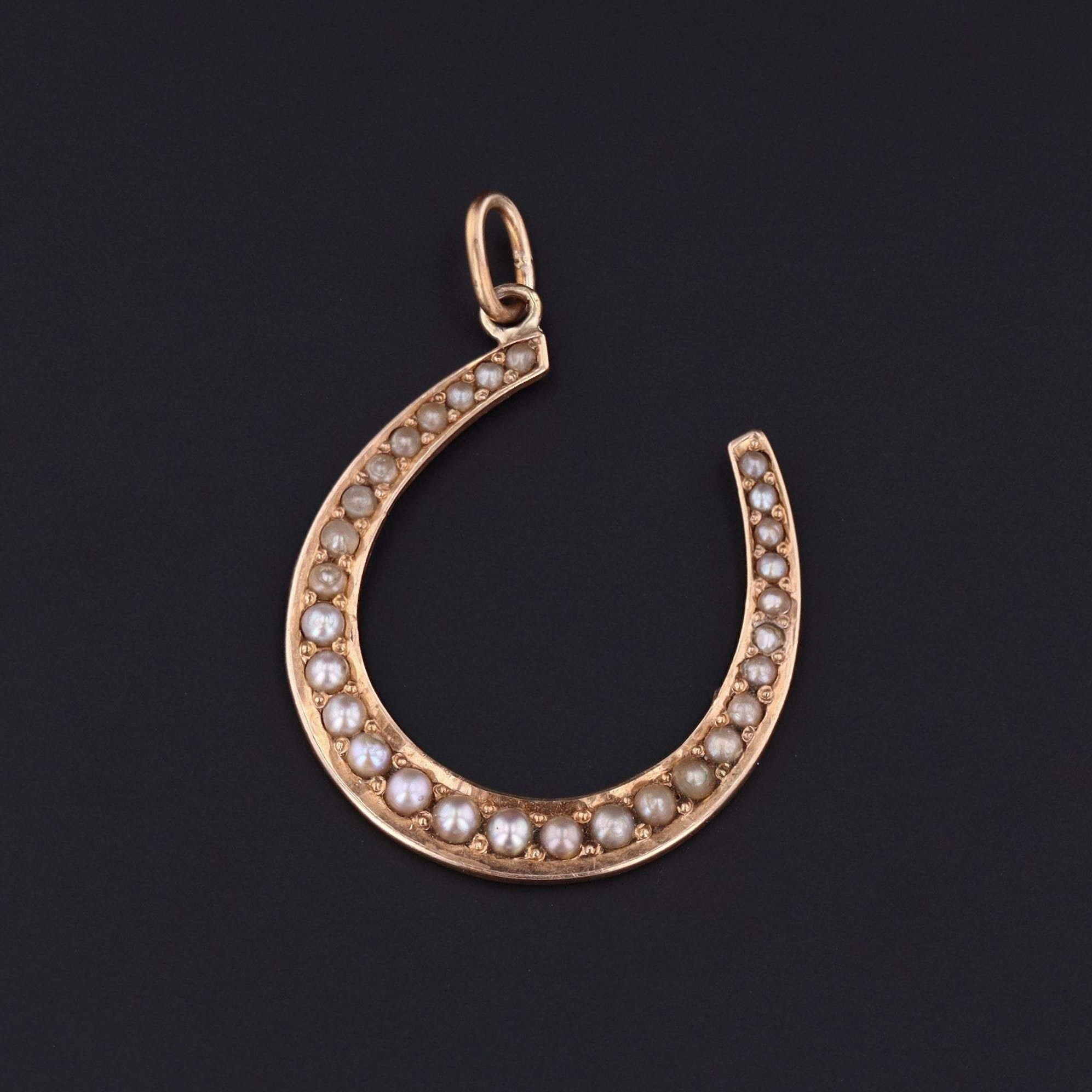 Horseshoe Pendant | 14k Gold & Pearl Horseshoe Pendant - Trademark Antiques