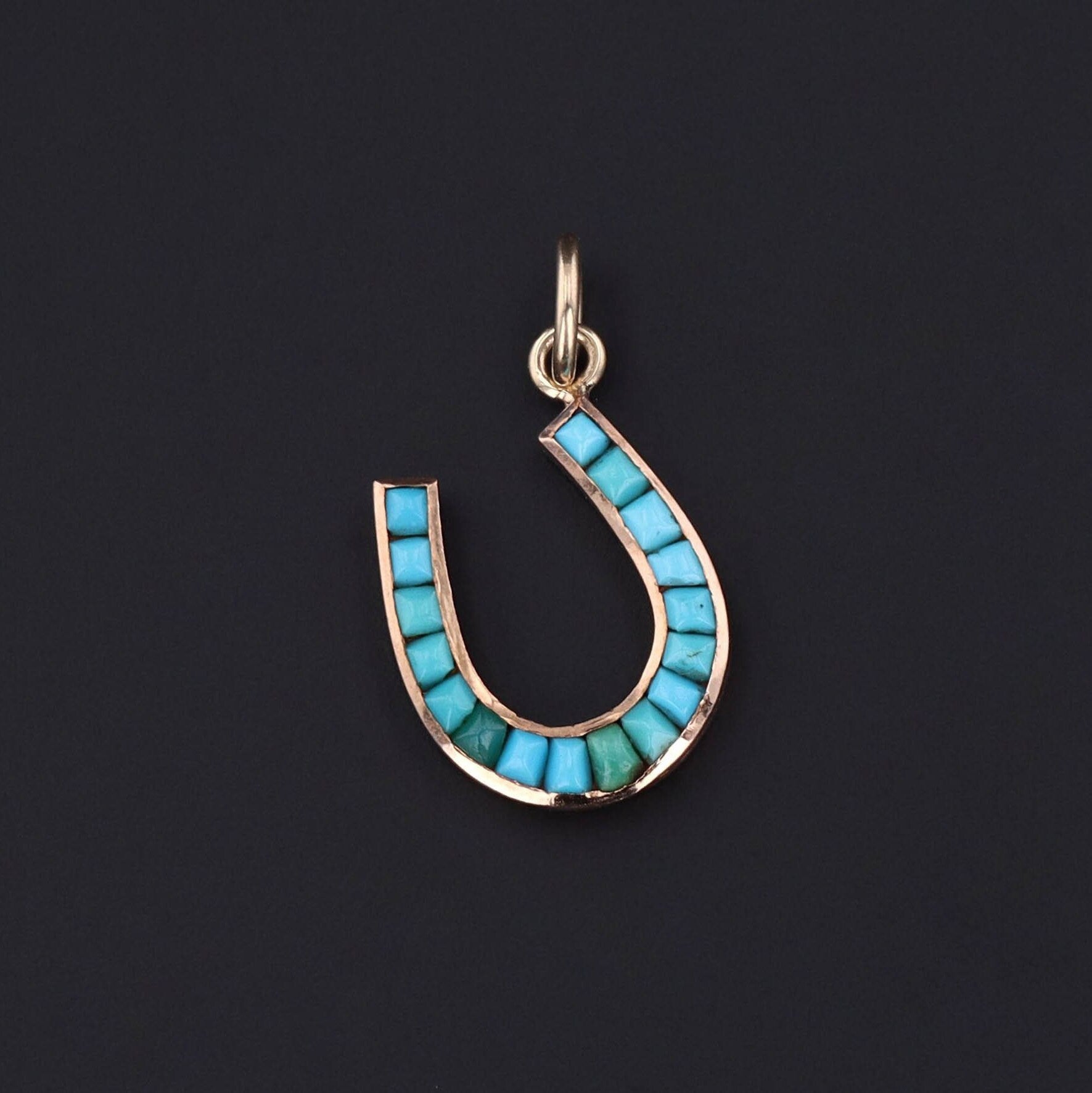 Horseshoe Pendant | Turquoise Charm - Trademark Antiques