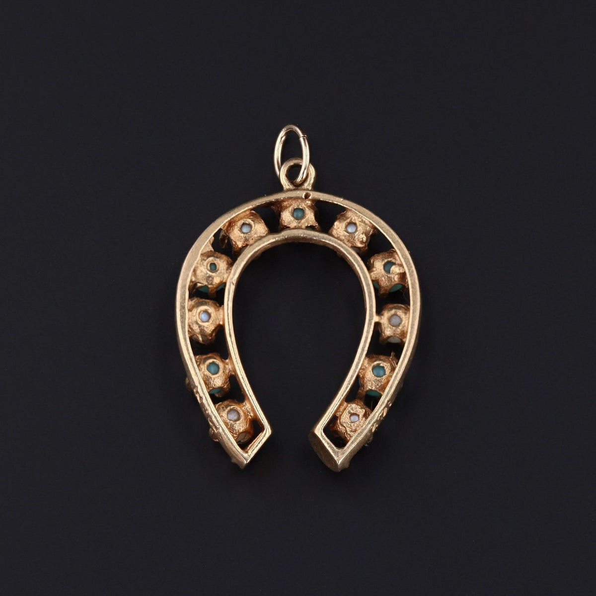 Horseshoe Pendant | Turquoise Glass &amp; Pearl Pendant - Trademark Antiques