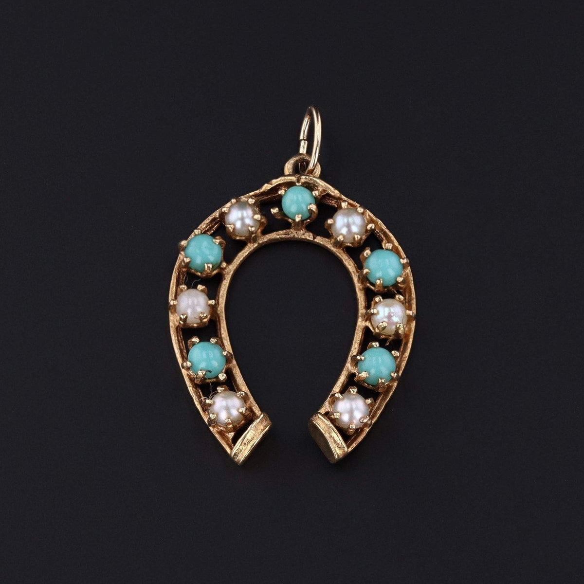 Horseshoe Pendant | Turquoise Glass &amp; Pearl Pendant - Trademark Antiques