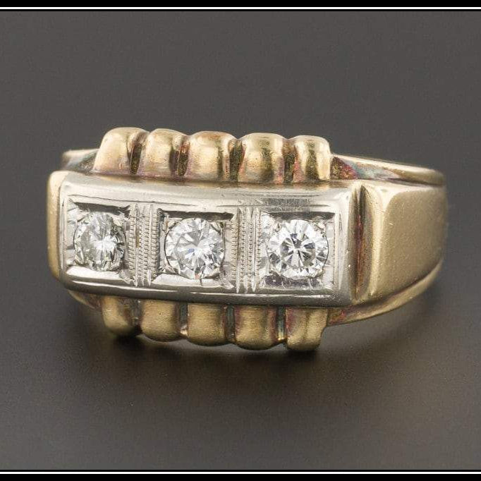 Men's Retro Diamond Ring | 14k Gold Men's Ring - Trademark Antiques