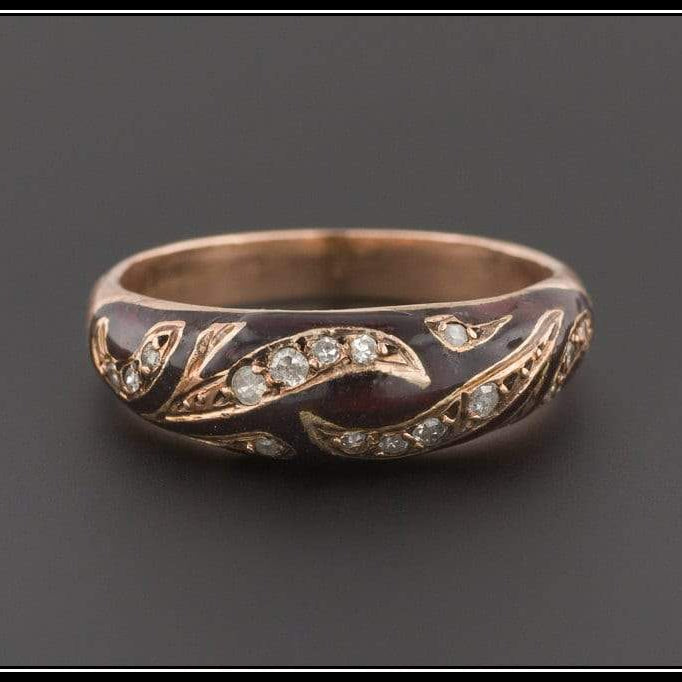 Vintage Enamel & Diamond Ring | 10k Gold Ring 