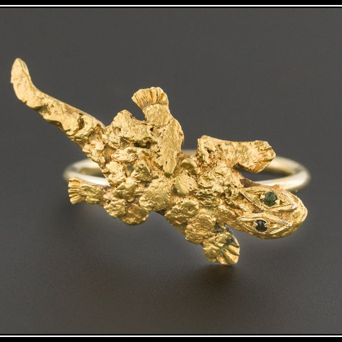 Vintage Lizard Ring | Gold Nugget Lizard Ring 